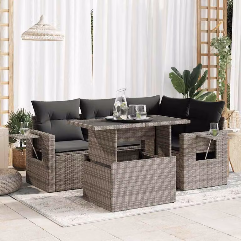 Maison Exclusive - Set divani da giardino 5 pezzi con cuscini grigio polyrattan