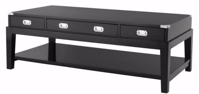 Tavolino da caffè in stile Art Déco marca Casa Padrino, realizzato in legno di betulla e metallo, colore nero/nickel. Dimensioni: 140,5 x 71,5 x altezza 48 cm