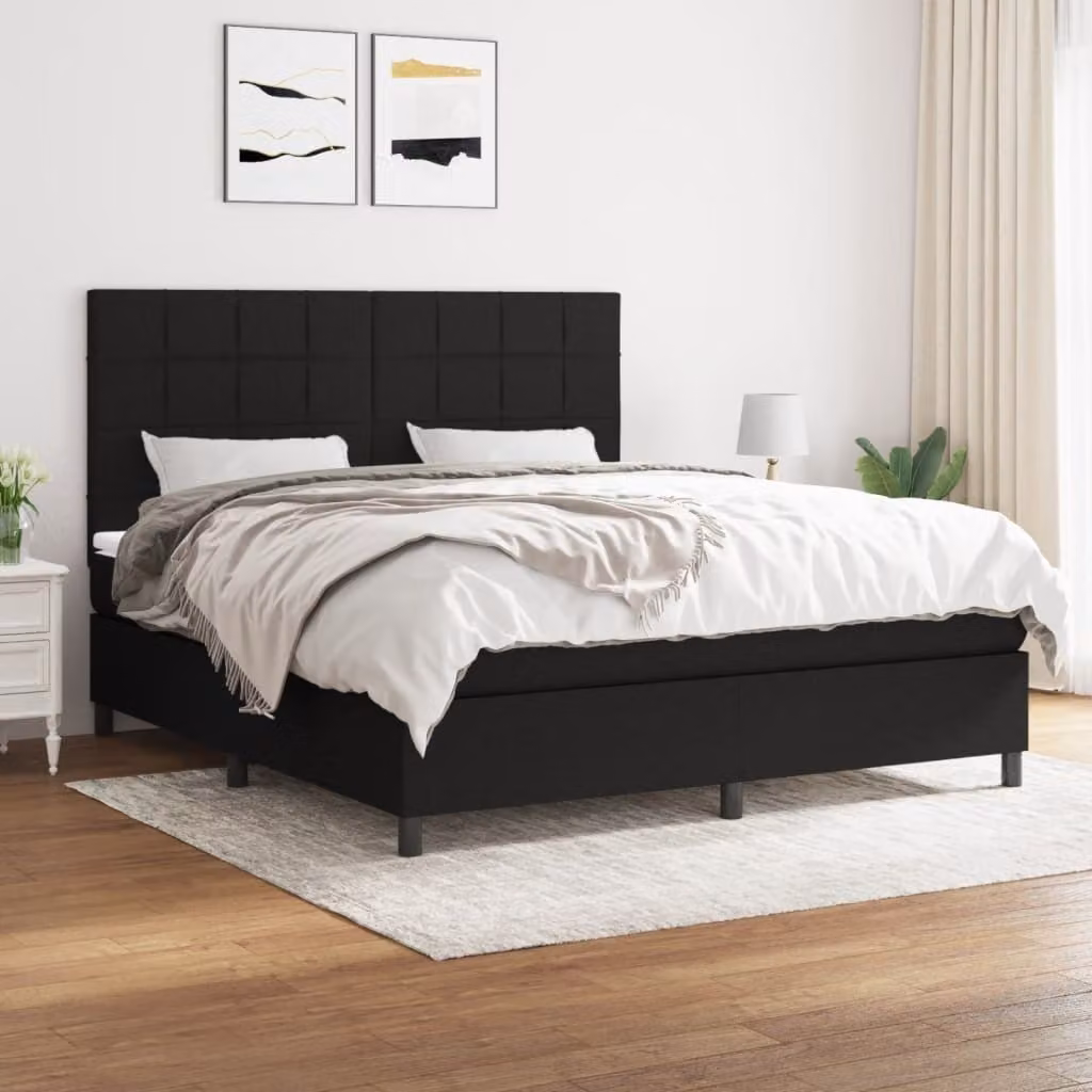 The Living Store Letto a molle con materasso nero 160x200 cm in tessuto
