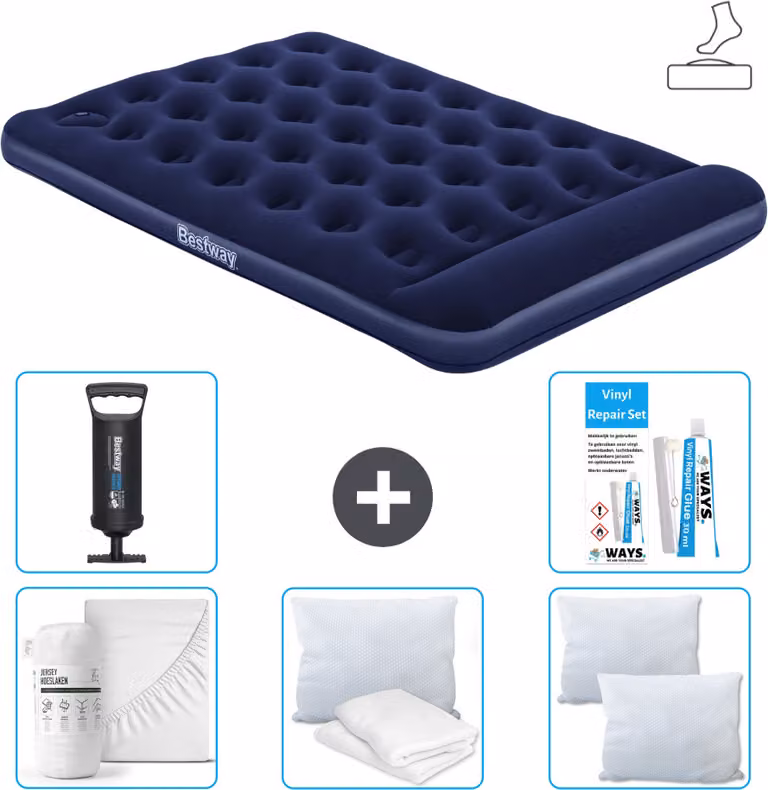 Materasso gonfiabile Bestway - Letto alla francese - 137 x 191 x 28 cm - Blu - Accessori inclusi
