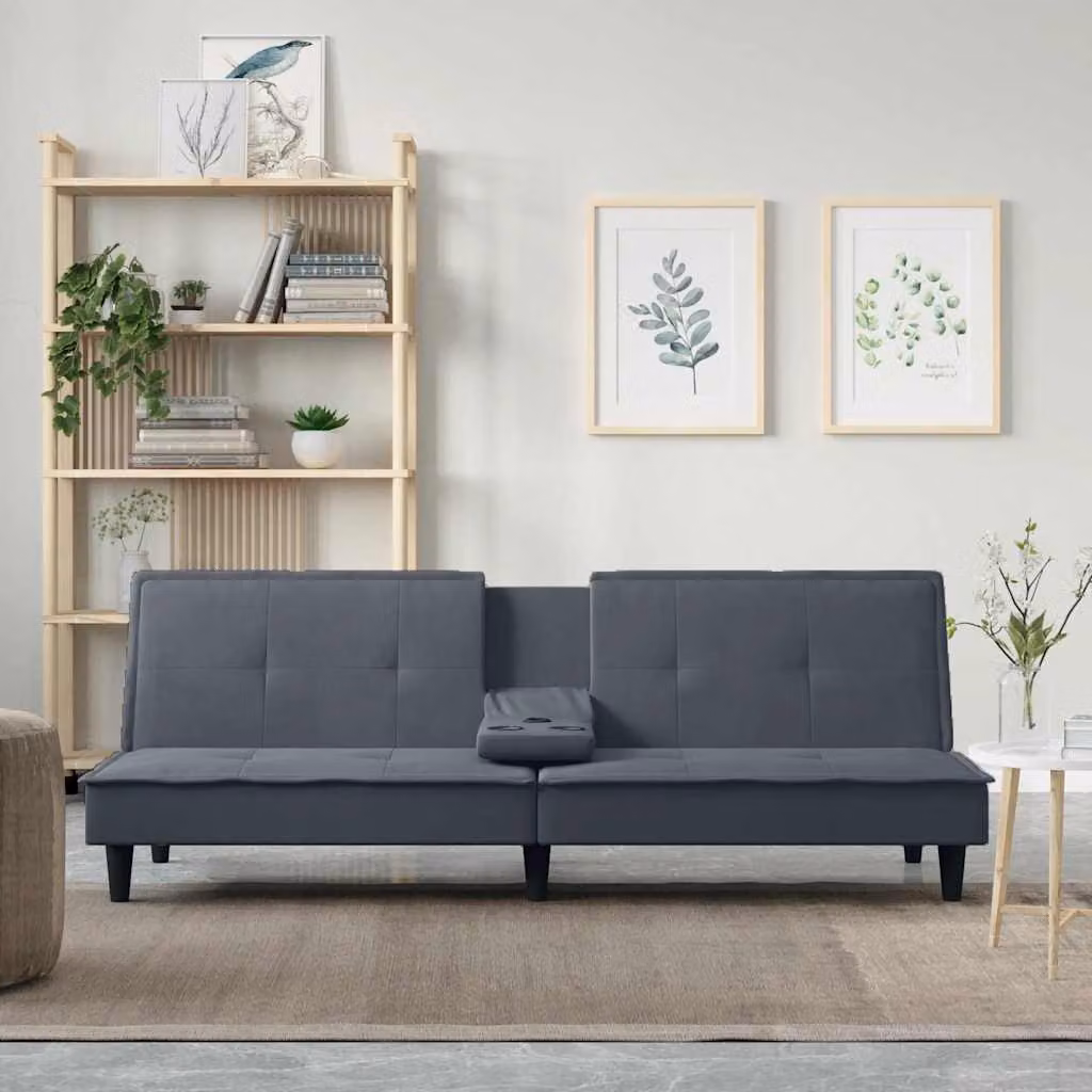 vidaXL Divano Letto Moderno in Velluto Grigio con Portabicchieri L: 200 cm, P: 89 cm, H: 70 cm