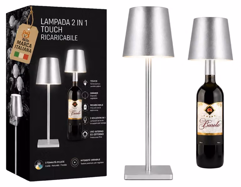 Akitaink Lampada da Tavolo LED Argento Ricaricabile
