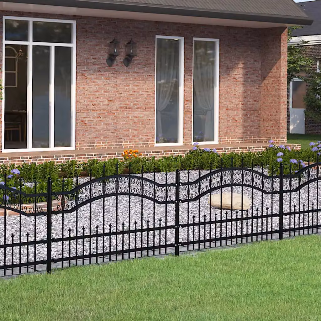 Recinzione da giardino vidaXL KAMPEN in acciaio con punta a lancia, colore nero, L: 240 cm, H: 75 cm