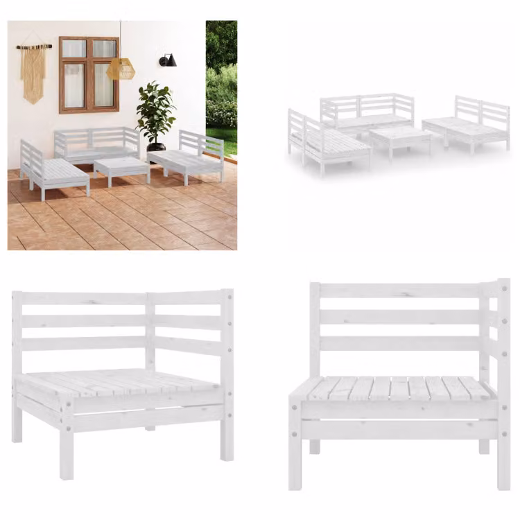 vidaXL set salotto da giardino 7 pezzi pino massiccio bianco - set salotto da giardino - set salotto da giardino - set salotto