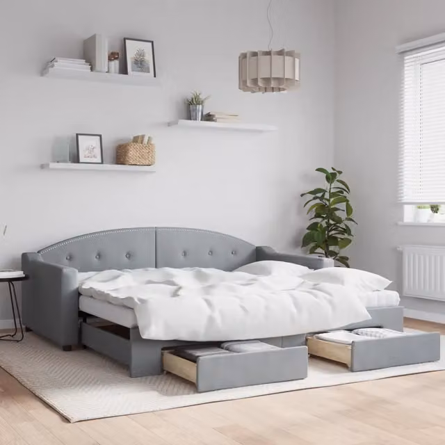 Divano Letto Estraibile con Cassetti vidaXL in Tessuto Grigio per Soggiorno e Camera da Letto L/P: 90 x 190 cm