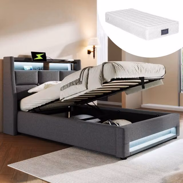letto imbottito lino grigio 90 x 200 cm