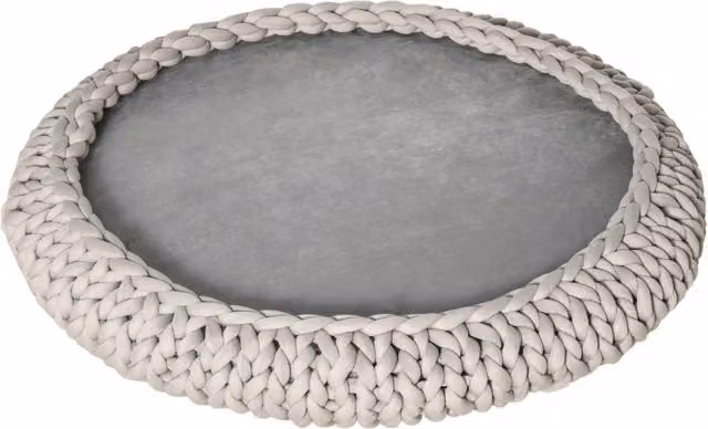 Cuccia per Cani e Gatti Ø93x15 cm in Tessuto Effetto Velluto Grigia