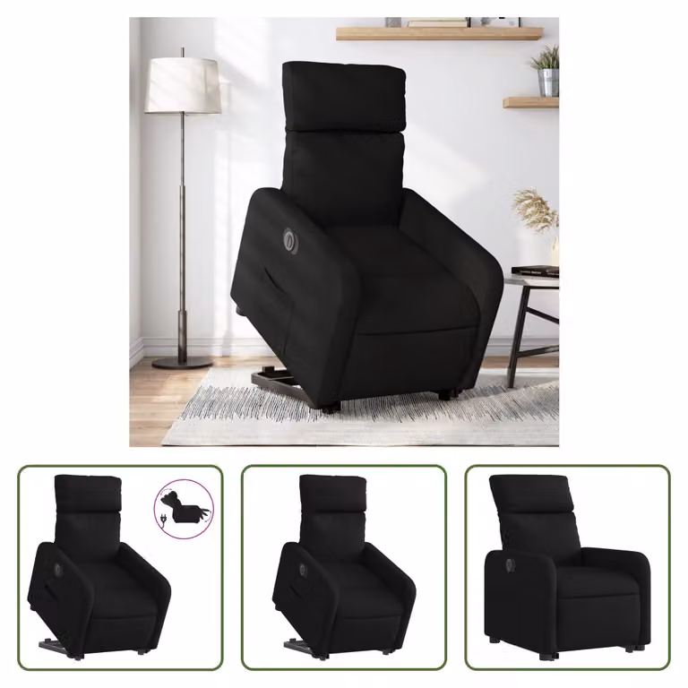 The Living Store Poltrona relax con supporto elettrico in tessuto nero