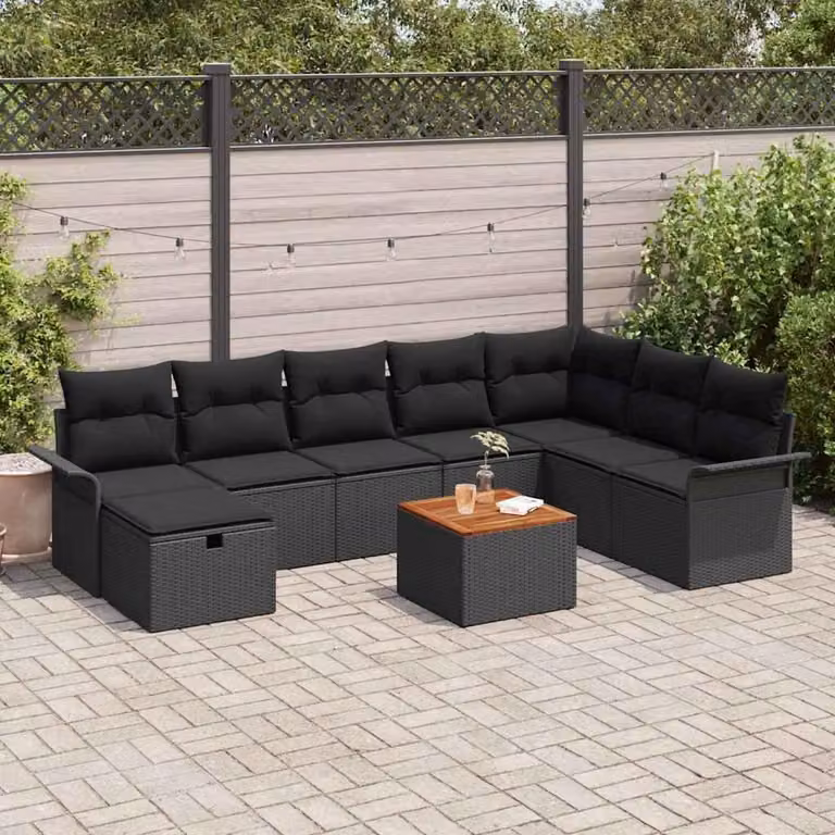 Maison Exclusive - Set da giardino composto da 9 pezzi, divano in rattan sintetico nero