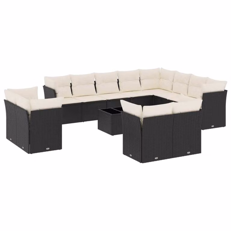 Set Divani da Giardino 13pz con Cuscini Nero in Polyrattan