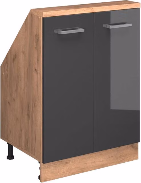 Mobile sottotetto Vicco Rion Antracite lucido e Rovere dorato con 2 ante e ripiani interni – 1