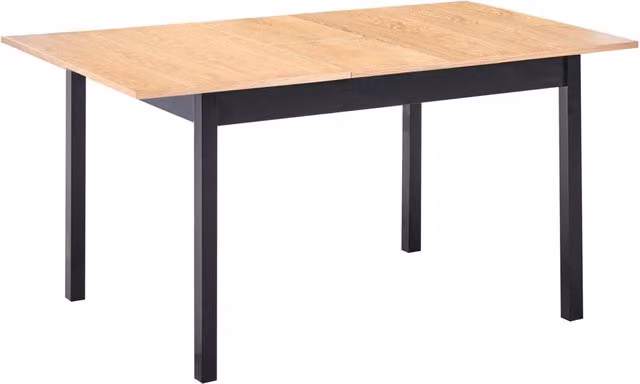 Tavolo da pranzo estensibile Beliani in legno di pino con prolunga a farfalla, marrone chiaro e nero, L: 120/150 cm, P: 90 cm, H: 76 cm