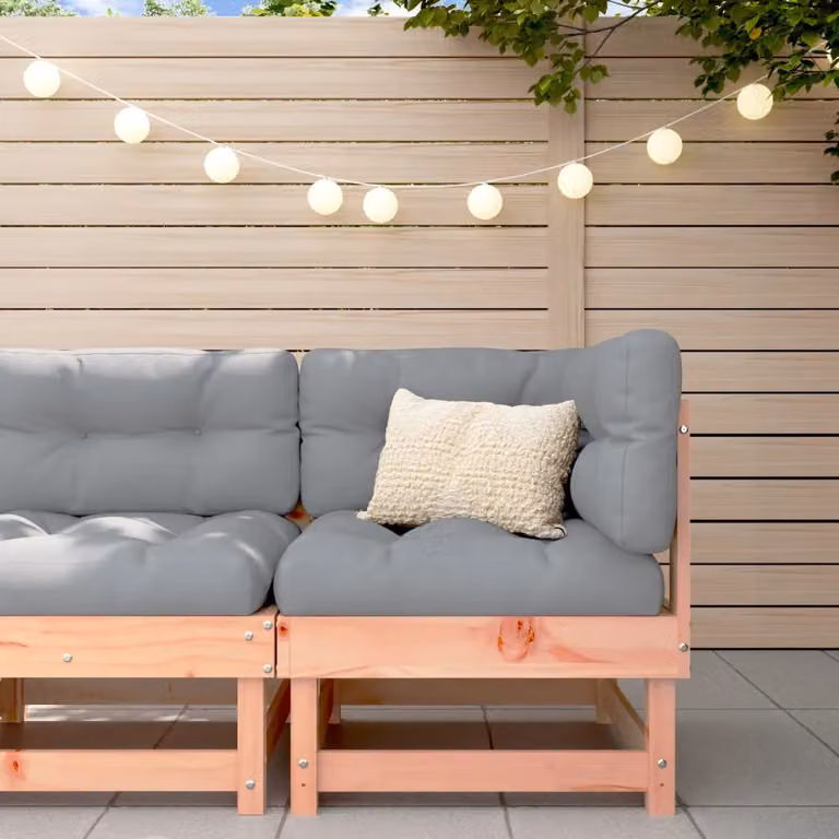 vidaXL Divano Angolare da Giardino in Legno Massello con Cuscini in Tessuto Grigio e Marrone