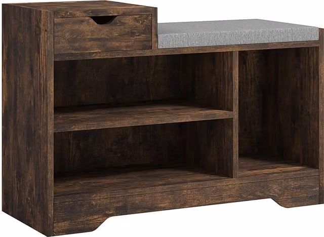 Panca porta scarpe HOMCOM marrone con 1 cassetto e 3 scomparti, L: 76,5 cm, P: 30 cm, H: 52 cm – 1