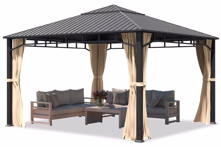 TOOLPORT Gazebo da giardino 4x4 m tetto hardtop in acciaio 4 teli laterali color crema, profilo ca. 90x90 mm