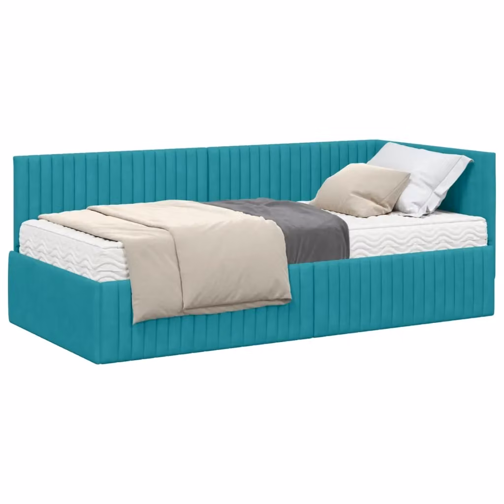 vidaXL Struttura Letto Angolare con 2 Materassi in Velluto Turchese L/P/H: 190 x 90 x 72 cm – 2