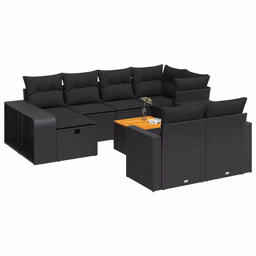 Set Divani da Giardino 11 pz con Cuscini in Polyrattan Nero