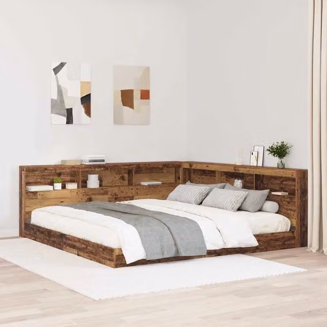 Testata del letto con contenitore e ripiano integrato vidaXL in legno e metallo marrone L: 217,5 cm, P: 19,9 cm, H: 76,5 cm