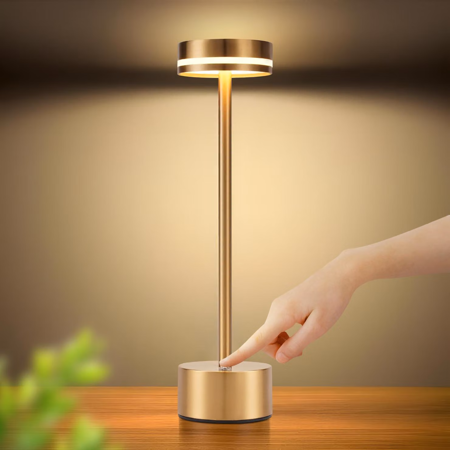 ZMH Lampada da tavolo a LED ricaricabile Lampada da comodino senza fili Dimmerabile con USB-C Batteria ricaricabile Lampada touch Oro Lampade da tavolo