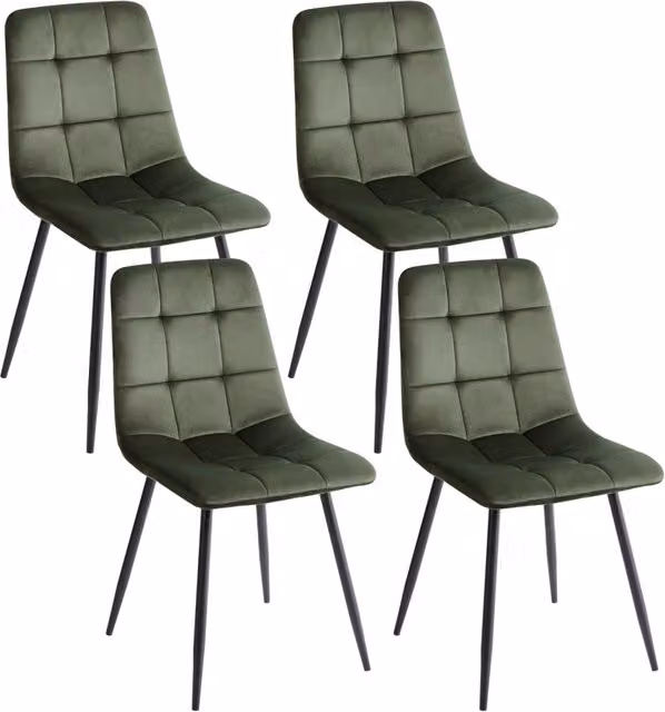 Set di 4 sedie da pranzo Beliani in velluto verde con gambe in metallo nero stile moderno