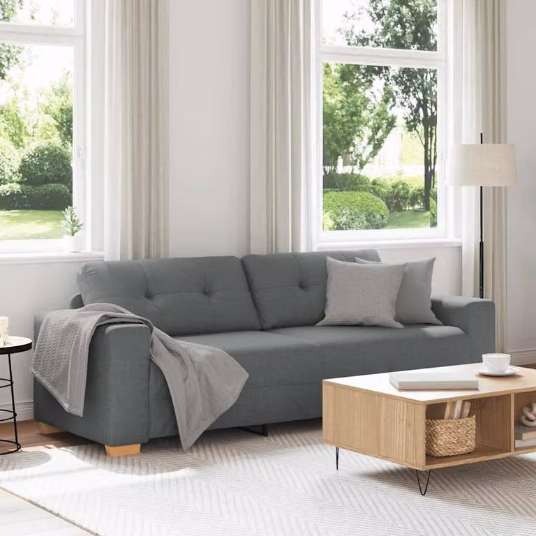 vidaXL Divano a 3 posti moderno in tessuto Grigio L: 220 cm, P: 80 cm, H: 78 cm