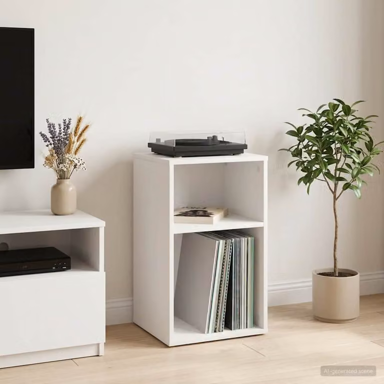 vidaXL Mobile porta vinili Bianco in legno ingegnerizzato L: 38 cm, P: 33 cm, H: 61 cm