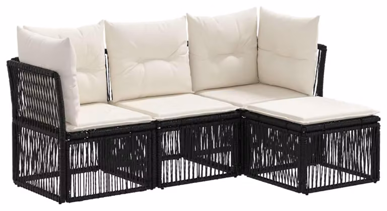 Set di divani da giardino, 4 pezzi, colore nero, in rattan sintetico