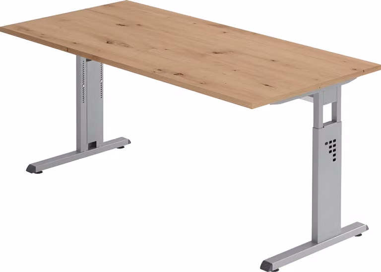 Scrivania serie O | incl. vassoio per cavi | piede a C | regolabile in altezza, dimensioni piano d'appoggio: 160 x 80 cm, colore piano d'appoggio: rovere nodoso, colore telaio: argento