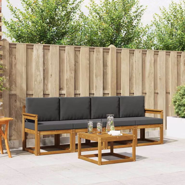 Set di divani da esterno vidaXL in legno di acacia con cuscini, 5 pezzi, Antracite e Beige