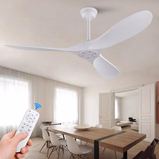 Ventilatore da soffitto Minimal Bianco da 152 cm con pale in ABS, motore DC reversibile, telecomando e funzione timer