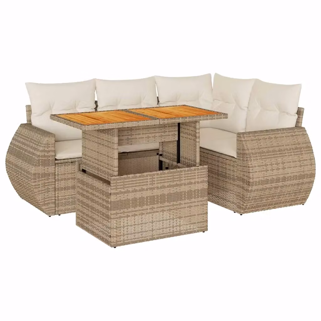 Set Divano da Giardino a L vidaXL in Polyrattan con Cuscini Beige e Tavolino da Caffè – 2