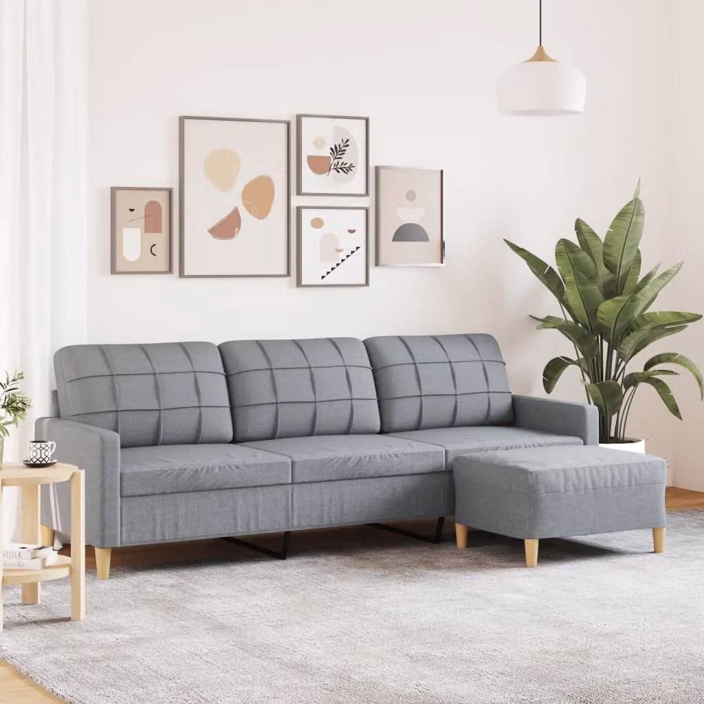 vidaXL Divano a 3 Posti Moderno con Poggiapiedi in Tessuto Grigio L: 226 cm x P: 80 cm – 1
