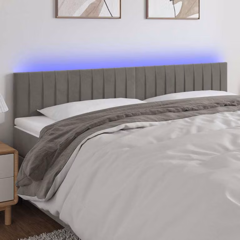 Testiera vidaXL in velluto grigio chiaro con illuminazione LED e porta di ricarica USB, L: 160 cm, P: 5 cm, H: 78-88 cm