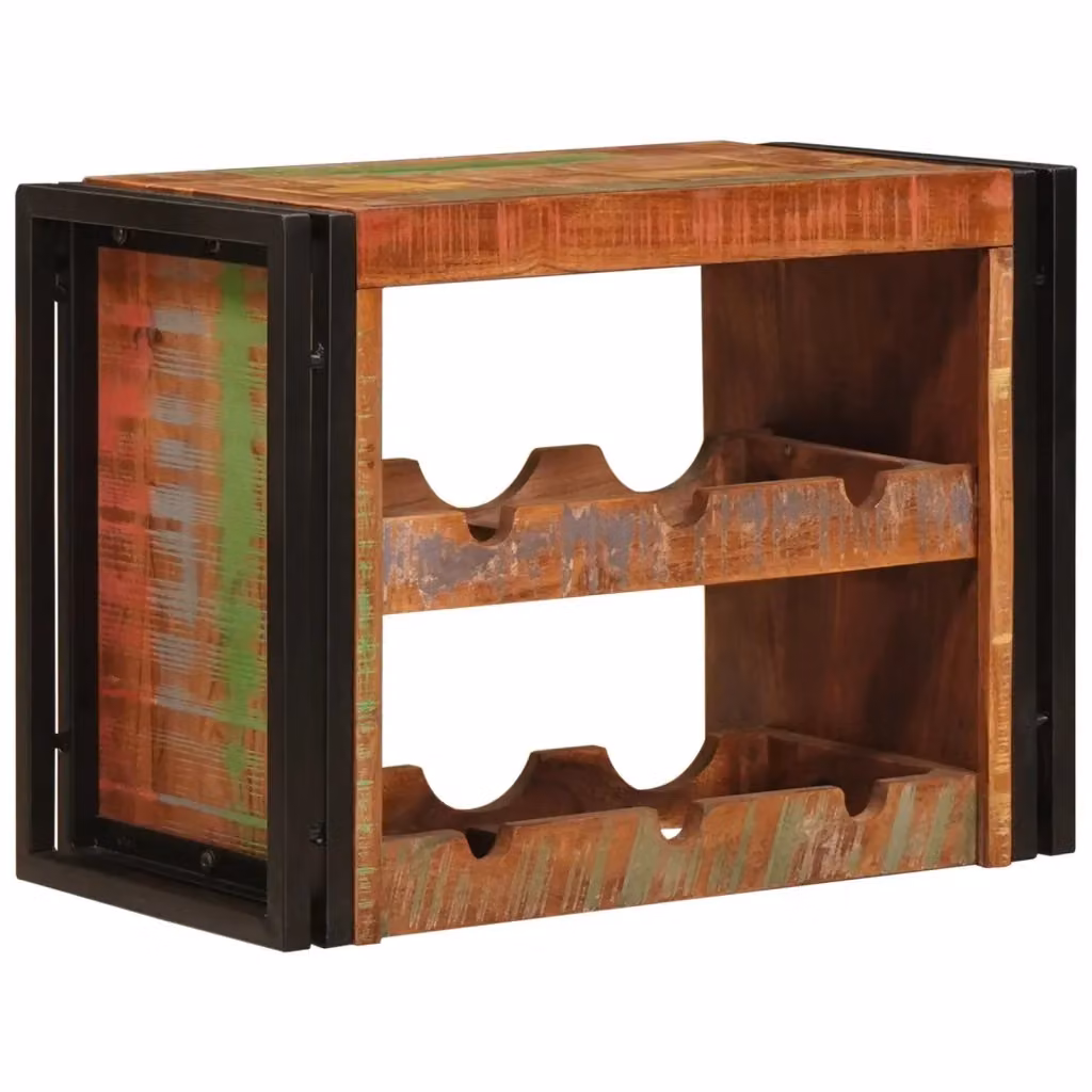 Portabottiglie vidaXL in stile industriale in legno e metallo marrone, da appendere a parete, L: 60 cm, P: 45 cm, H: 33 cm – 2
