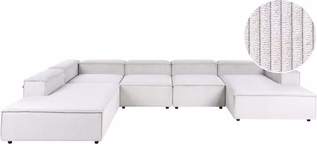 Divano modulare a 5 posti BELIANI in velluto bianco, design moderno a L con lato destro, L/P/H: 414 x 189 x 68 cm