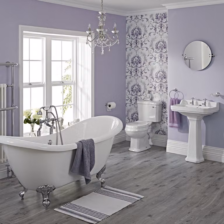 Set Bagno con Vasca Freestanding, Lavabo Su Colonna e Sanitario WC Monoblocco - Carlton