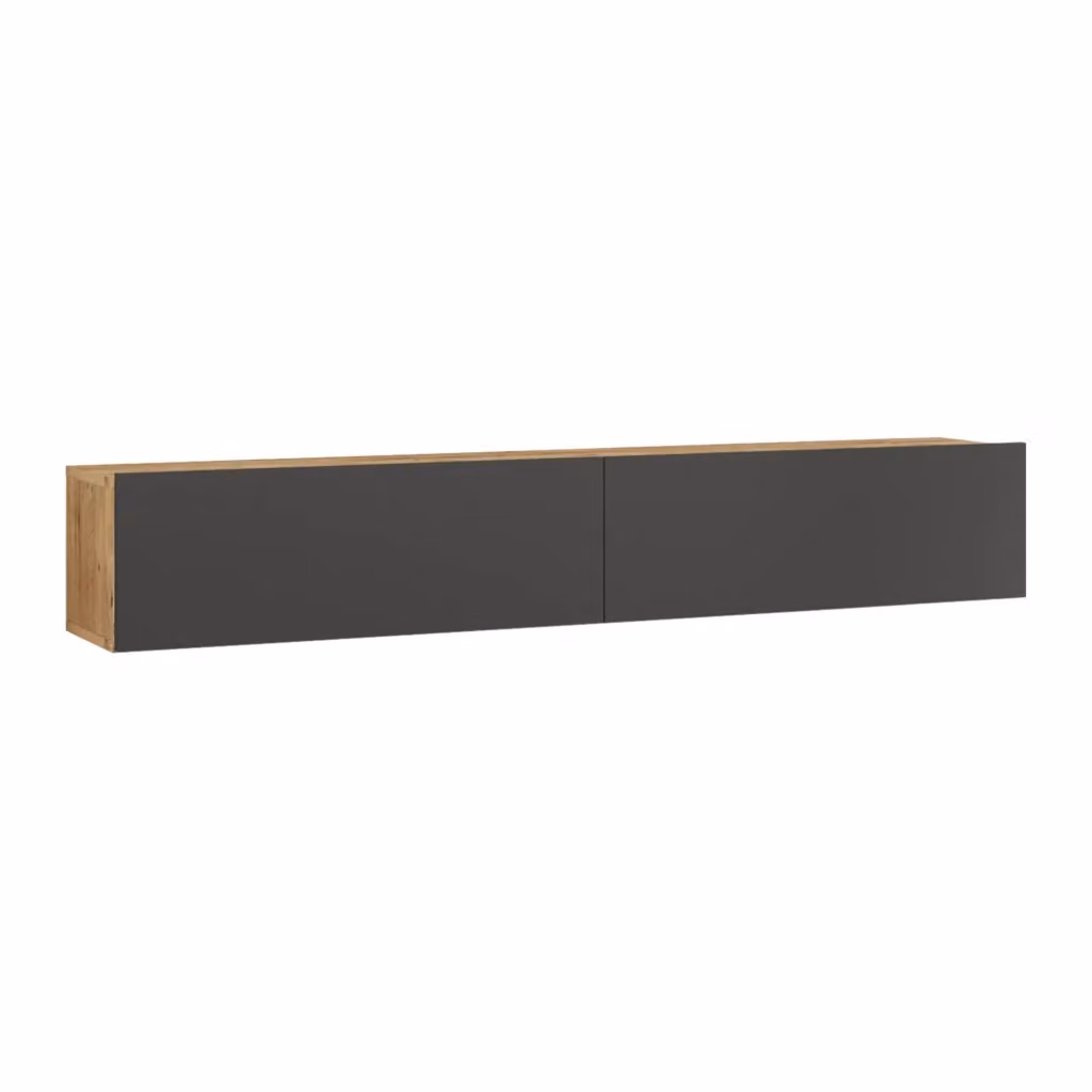 Mobile Porta TV Lapinlahti en.casa con 2 Ante a Ribalta, Consolle da Parete Moderna in Rovere e Antracite, L: 180 cm, H: 31.5 cm, P: 29.5 cm – 2