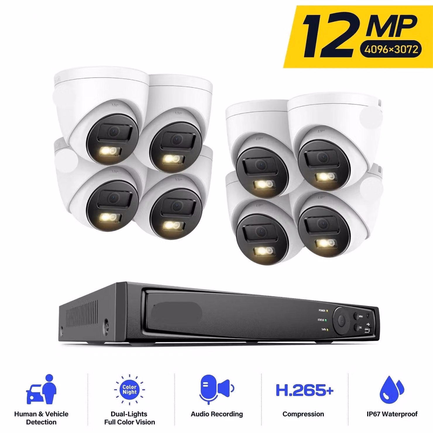 Telecamera di sorveglianza IP – 12 Megapixel – PoE – Alloggiamento impermeabile – Archiviazione su MicroSD – Visione notturna