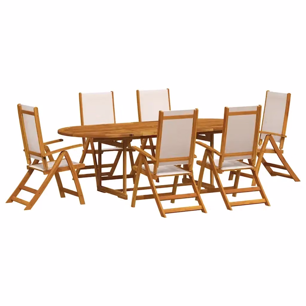 Set Pranzo da Giardino vidaXL in Legno di Acacia e Textilene, 7 Pezzi, Marrone e Beige – 2
