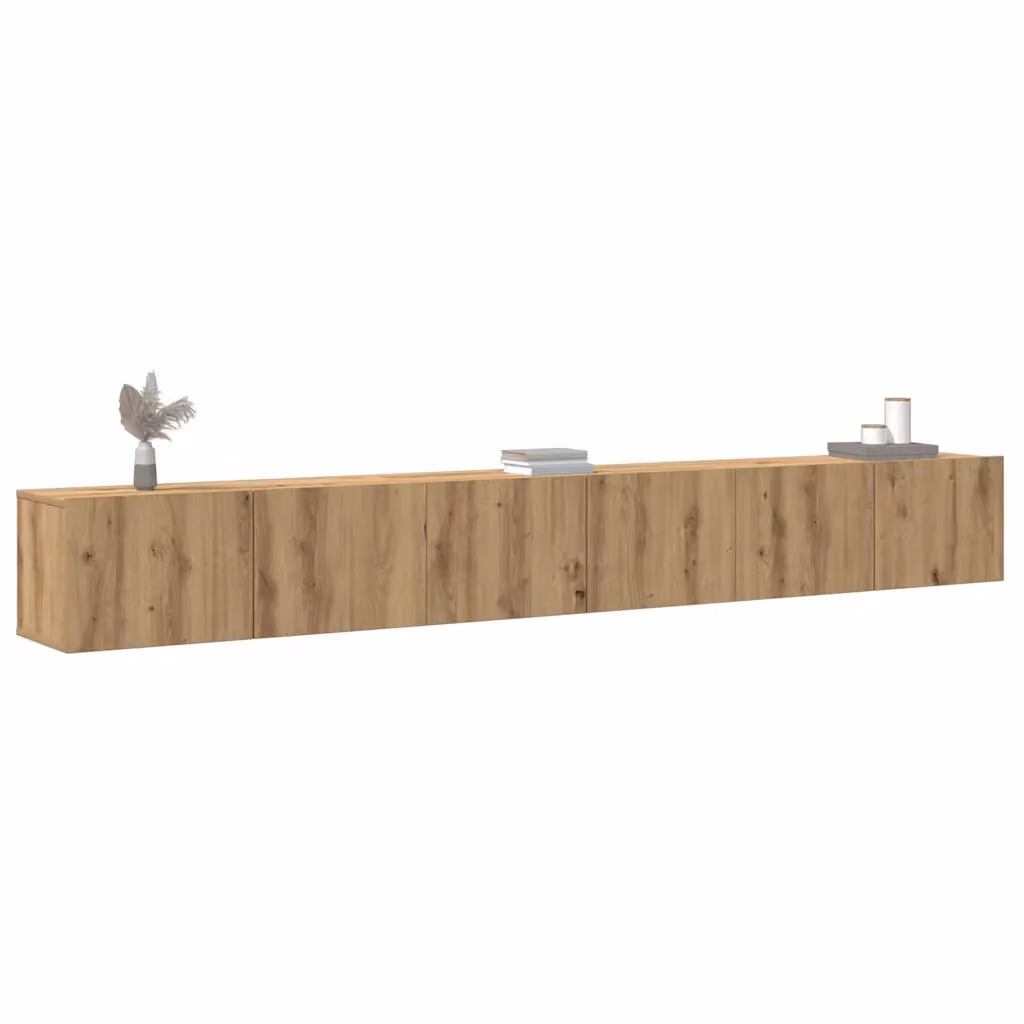 Set Mobile TV da parete vidaXL in 3 pezzi, Rovere, in Truciolato e MDF, Stile Classico, Colore Marrone Opaco, L/P/H: 80 x 30 x 30 cm