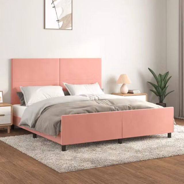 Letto con Giroletto e Testiera in Velluto Rosa vidaXL L/P/H: 160 x 200 x 128 cm