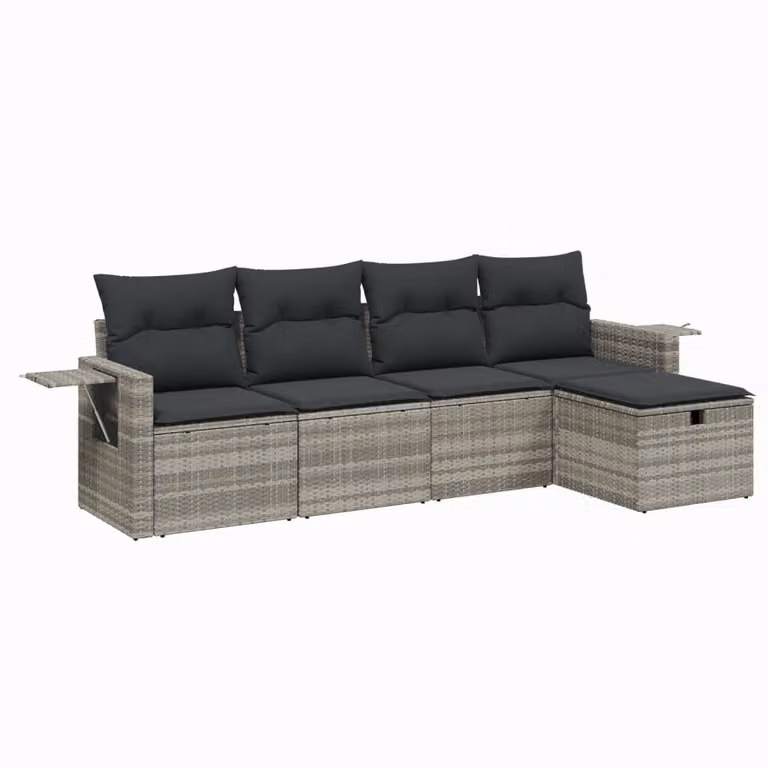 Set Divano da Giardino 5pz con Cuscini Grigio Chiaro Polyrattan