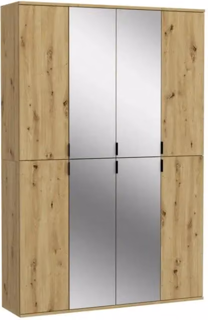 Armadio Meublorama BODITE con 8 ante con specchio in rovere chiaro, L: 121 cm, P: 34 cm, H: 193 cm