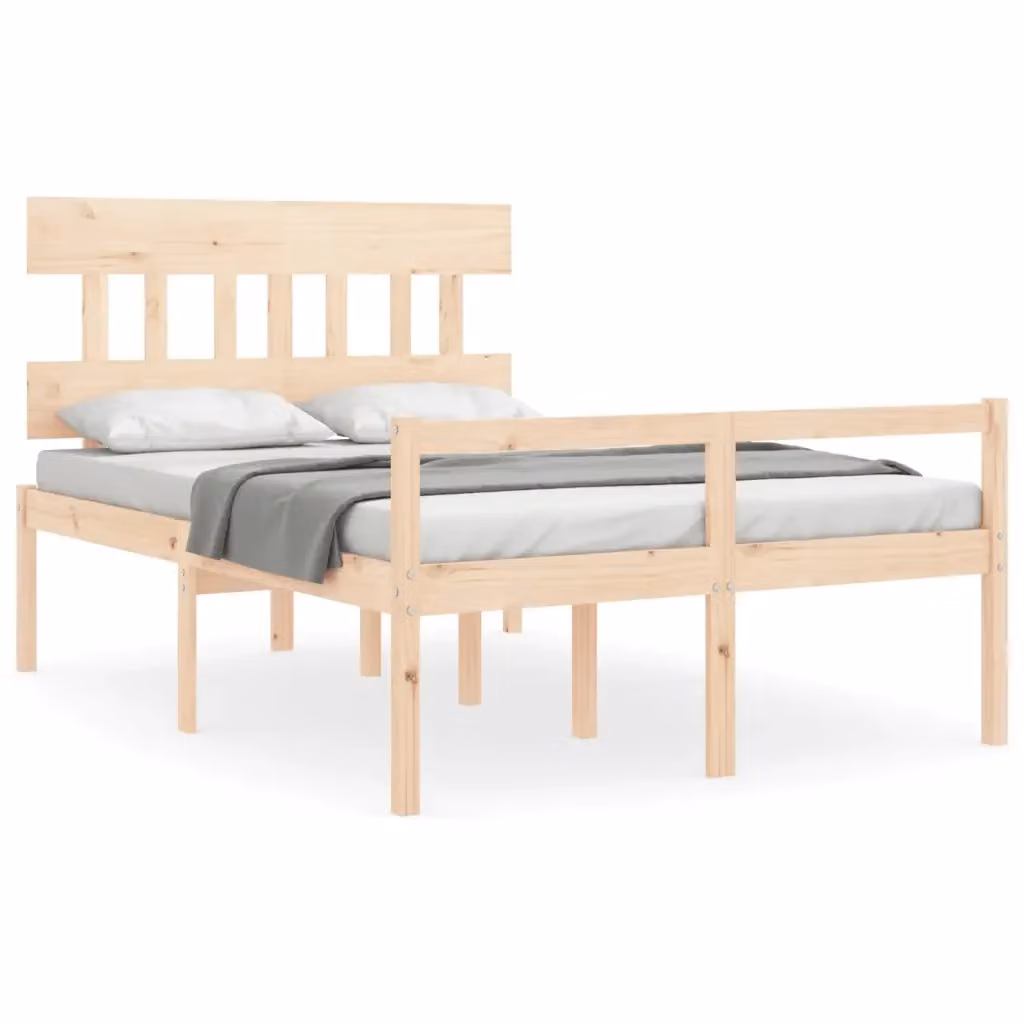 Letto per anziani vidaXL in legno massello di pino con testiera, stile rustico, L/P/H: 140 x 190 x 81 cm – 2