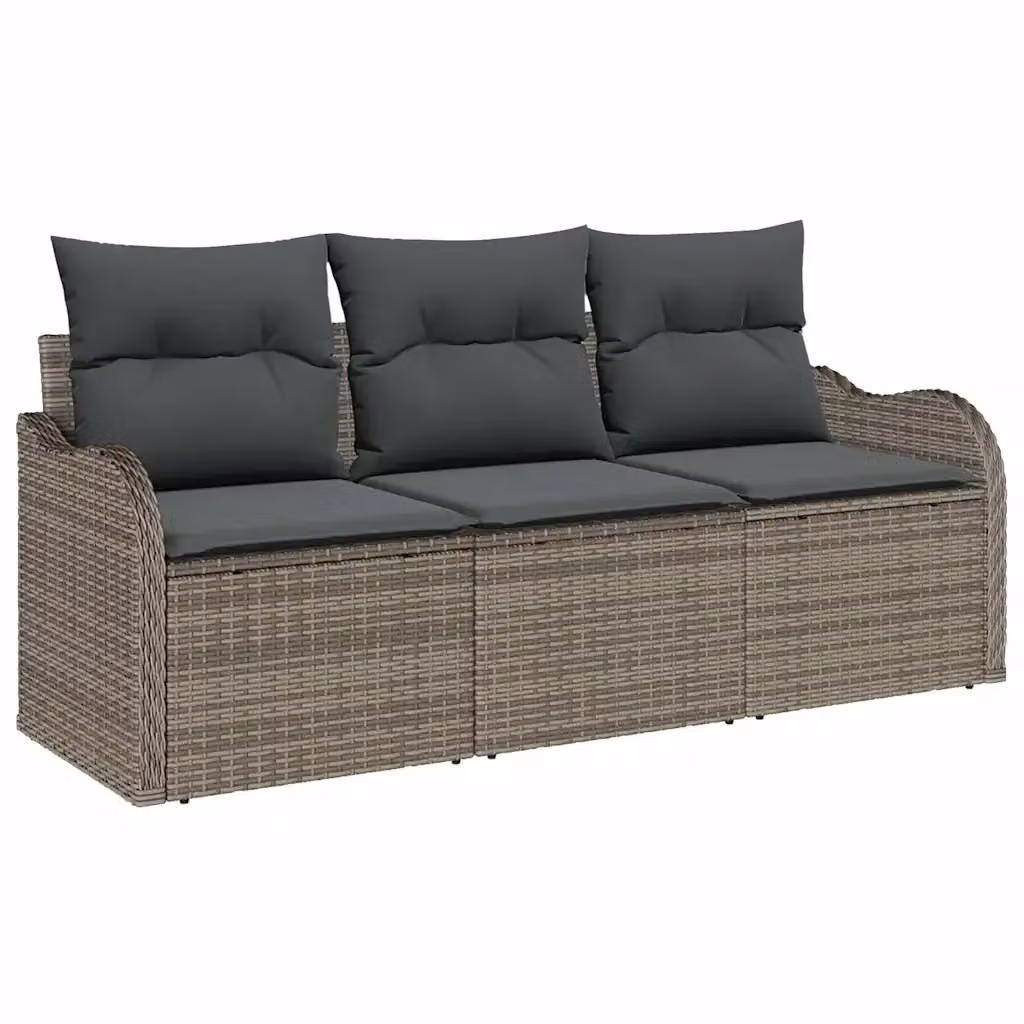 Set Divano da Giardino a L vidaXL in Rattan Grigio con Cuscini e Struttura in Acciaio – 2