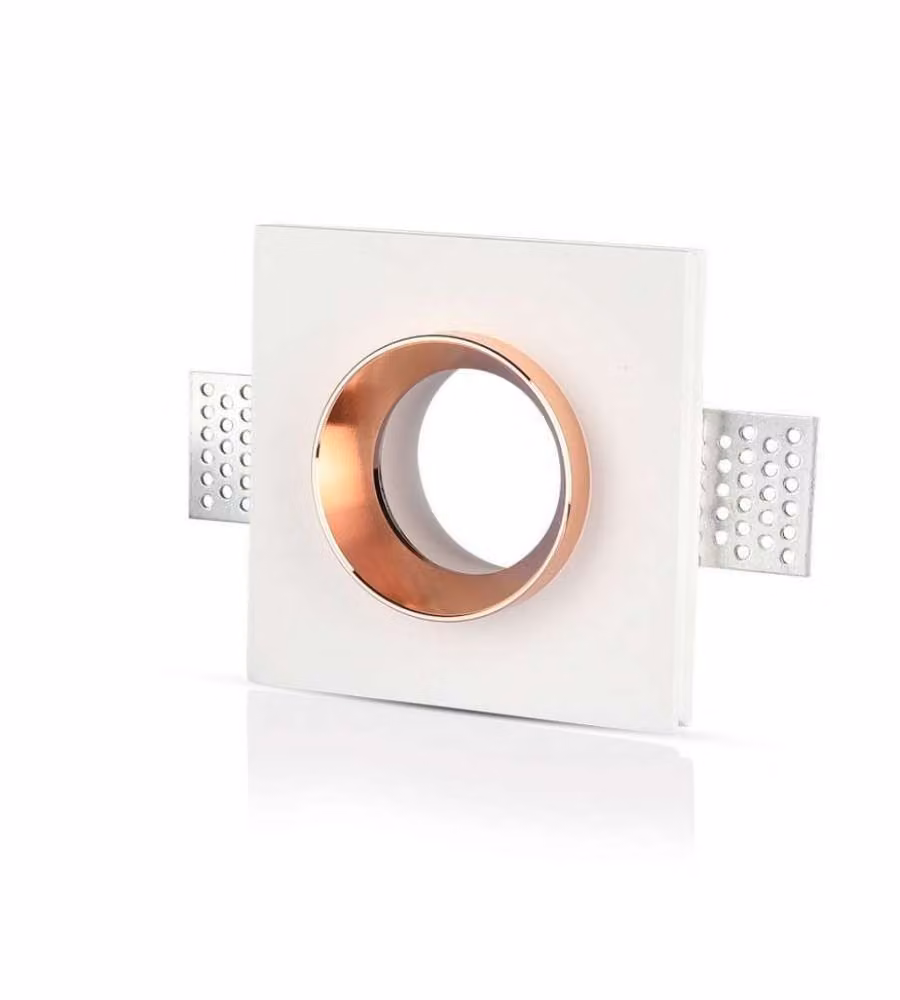 Portafaretto LED da Incasso Quadrato GU10 e GU5.3 (MR16) Corpo in Gesso Bianco e Metallo Rosa Dorato