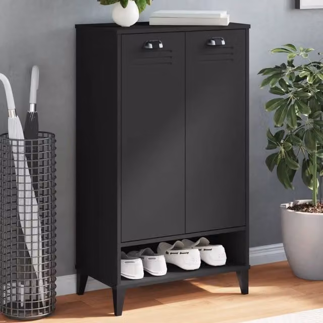 Scarpiera moderna vidaXL nera con ante a battente e ripiani interni, da appendere a parete, L: 60 cm, H: 107 cm, P: 35 cm – 1