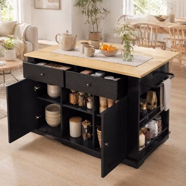 Isola cucina mobile con presa, piano pieghevole e 5 ruote