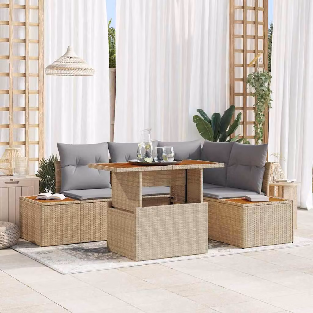 Maison Exclusive - Set da giardino composto da 5 pezzi, divano in rattan sintetico beige