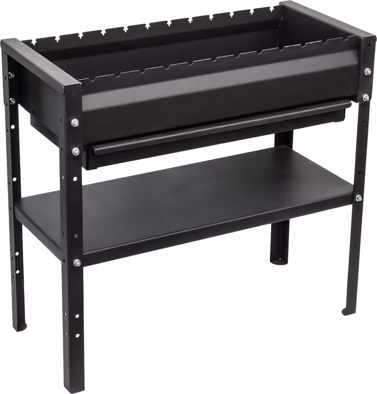 KVOTA Mangal Grill 80 cm - griglia a carbonella in acciaio da 2 mm, ripiano regolabile in altezza, cassetto per la cenere, 12 appoggi per lo spiedo, incluse pinze e attizzatoio